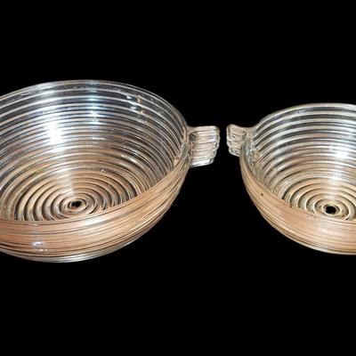Set of 2 Vintage Glass Serving Bowls – Ribbed Design with Handles