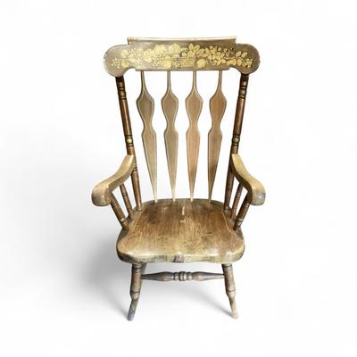 Vintage Wooden Rocking Chair with Floral Backrest Design