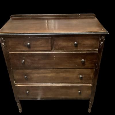 Vintage Wooden 5-Drawer Dresser – Dark Finish, Classic Design