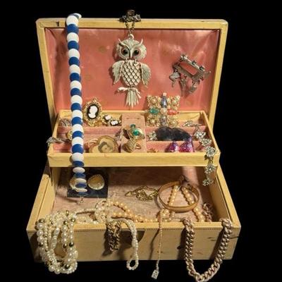 Costume Jewelry In Vintage Jewelry Box 