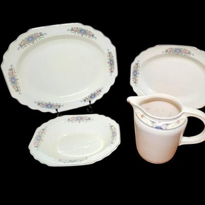 Vintage Universal Cambridge Porcelain Serving Platters & Pitcher – 22K Gold Trim