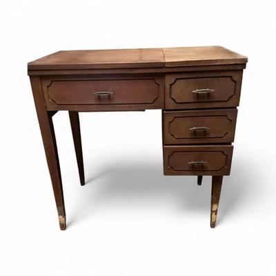 Vintage Wooden Sewing Desk with Storage Drawers & Flip-Top Compartment