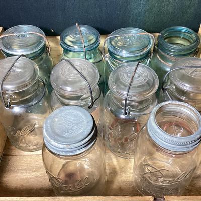 Collection Of Clear & Aqua Blue Ball Mason Jars