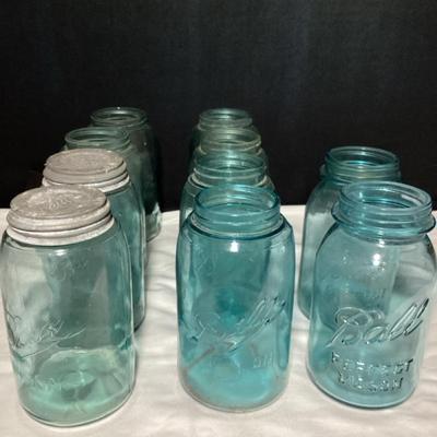 Ten Aqua Blue Ball Mason Jars