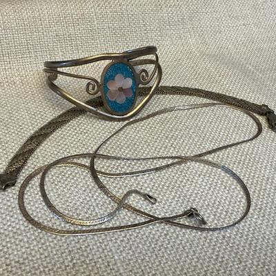 Vintage Sterling Silver Jewelry Lot – Milor Italy Bracelet And Silver Chain 