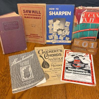 Vintage Ephemera Lot – 1930s–1950s Manuals, Music Sheets, Woodworking Catalogs, Dictionary & Craftsm