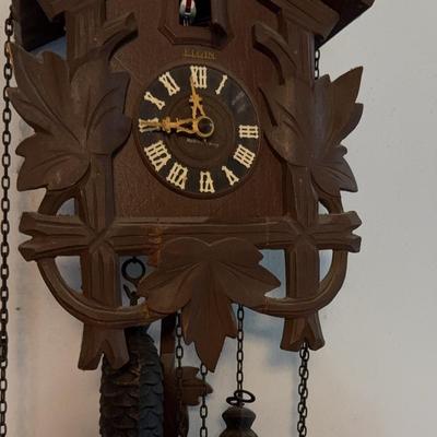 Vintage Elgin Black Forest Cuckoo Clock – Made in Germany – Weight-Driven Wooden Clock
