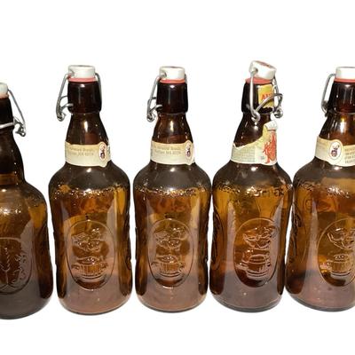 Four Fischer D’ Alsace Amber Ale Bottles, One Grolsch Bottle