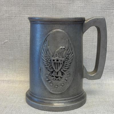Vintage Salisbury Pewter Beer Stein – American Eagle Emblem – 4.5” Tankard Mug – Patriotic Barware C