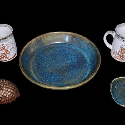 Porcelain Mugs, Studio Pottery & Arnel’s Quail Figurine Lot
