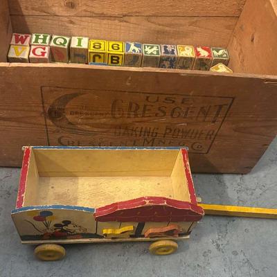 Vintage Wooden Blocks,  And Toy Box