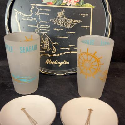 Seattle Seafair Glasses, Washington Serving Tray And Space Needle Small Plates