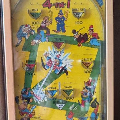 Vintage POOSH-M-UP Jr Tabletop 4-1 Pinball Game with Wooden Frame