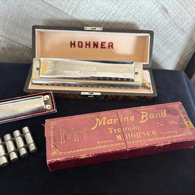 Vintage M. Hohner 64 Chromonica, Marine Band 146, Marine Band Tremolo Harmonicas