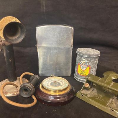Giant Lighter, Antique Phone, Chief Metal Can And More