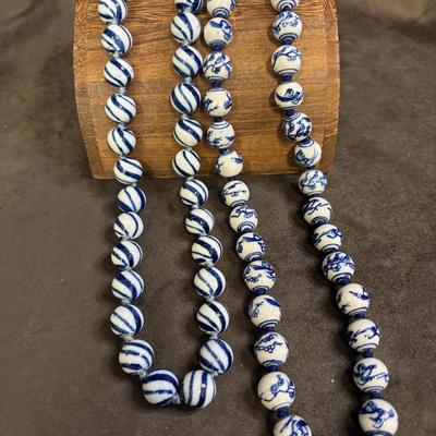 Vintage Chinese Blue And White Porcelain Beaded Necklaces