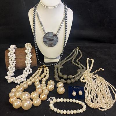 Les Bernard Faux Pearl Necklace And Earrings & Other Jewelry