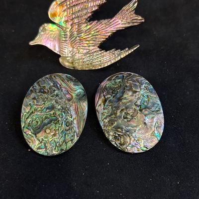 Mother Of Pearl Bird Brooch And Earrings