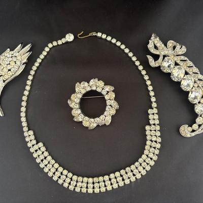Weiss Rhinestone Necklace, Trifari Brooch & Others