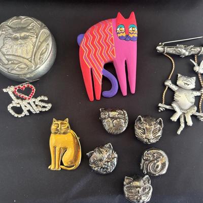 Laurel Birch Cat Brooches, Button Covers And Seagull Trinket Box