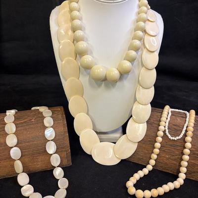 Vintage Bone Disc Necklace, Mother Of Pearl And Others