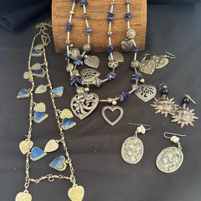Heart And Lapis Necklaces And Earrings