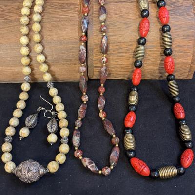 Cinnabar And Agate Beaded Necklaces