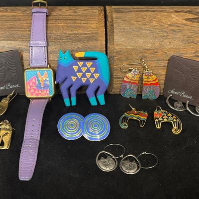 Laurel Burch Watch, Pin And Earrings