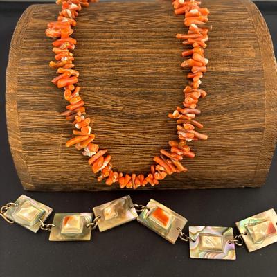 Vintage Branch Coral Necklace And Abalone Shell Bracelet