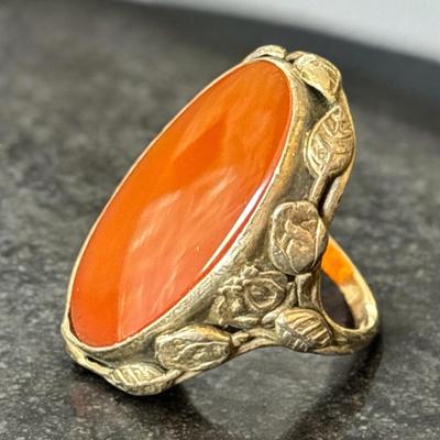 Carnelian Art Nouveau Sterling Ring