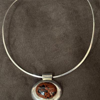 Taxco Sterling Choker And Stone Pendant
