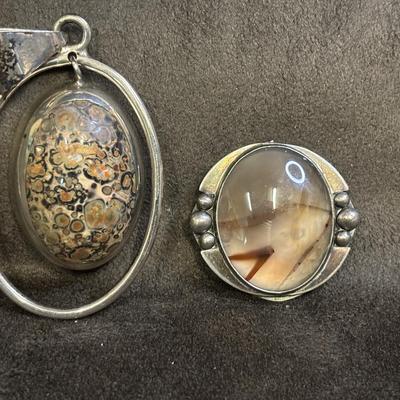 Sterling Stone Pendant And Brooch