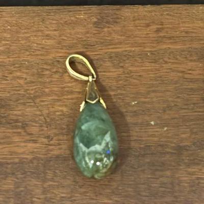 Jade Teardrop Pendant Set In 14K And Earrings