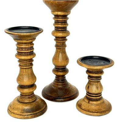 Set of 3 Wooden Candle Holders 