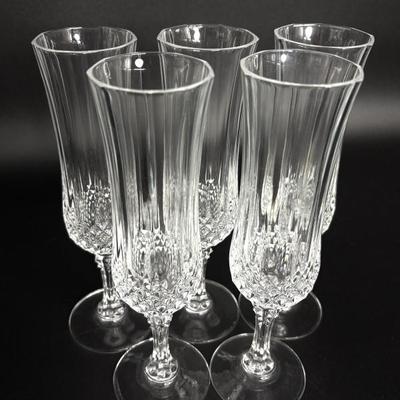 Set of 5 Cristal d'Arques Longchamp Crystal Champagne Flute Glasses