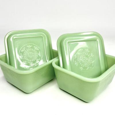 Set of 2 Jadeite Fire-King Philbe Refrigerator Dish Containers 
