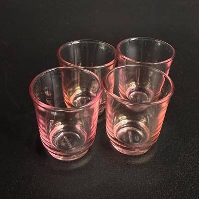 Vintage Pink Depression Glass - Set of 4 Tiny Shot Glasses - FRANCE 