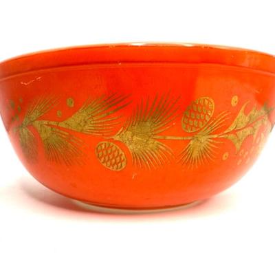 1960's PYREX Golden Leaf Holly Pine Cone 4 Quart Large Mixing Bowl 