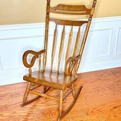 Large Vintage Solid Wood Rocking Chair