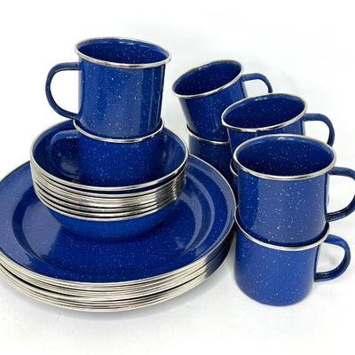 Blue Speckled Enamelware Set - Setting for 8
