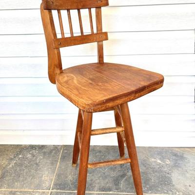 Vintage Handmade Wooden Barstool 