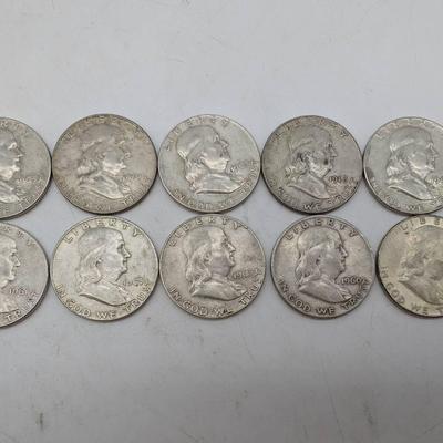 Ten 1960's Franklin Half Dollars