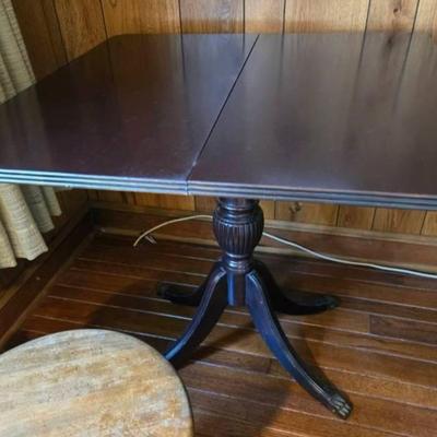 3 Vintage Tables: Game Table, Night Stand, Book Rack