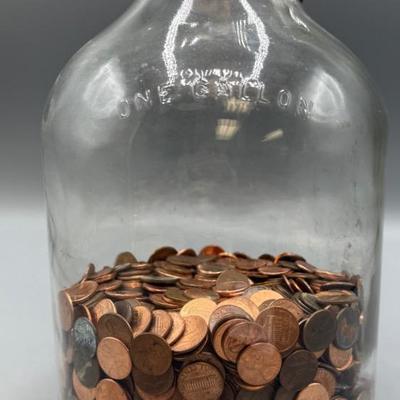 Partial One Gallon Jug Of Pennies 