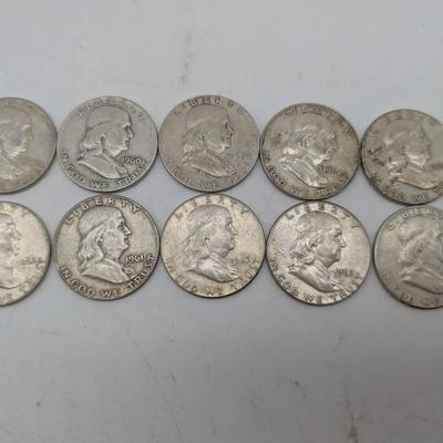 Ten 1960's Franklin Half Dollars