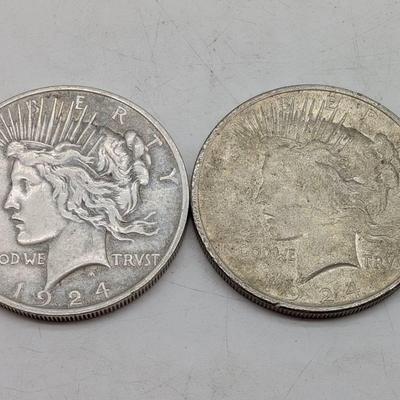 Two 1924 Silver Peace Dollars