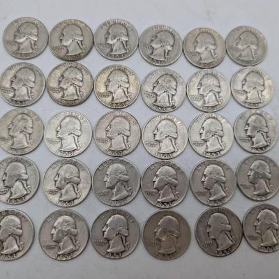 30 Silver 1953 Washington Quarters 