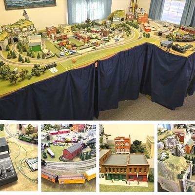 Model Toy Train Set Scape: Trains, Buildings, Accessories 