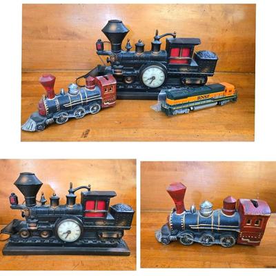 Vintage Metal Train Clock, Bank, Toy Train