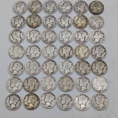 42 Silver 1940's Mercury Dimes